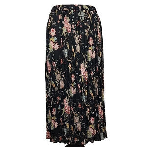 H&M GP&J BAKER Women's Pleated Long Skirt, Black Floral Multi Color size L NWT